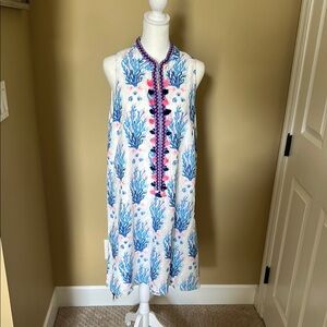 Sleeveless Floral Dress with Blue and Pink Accents